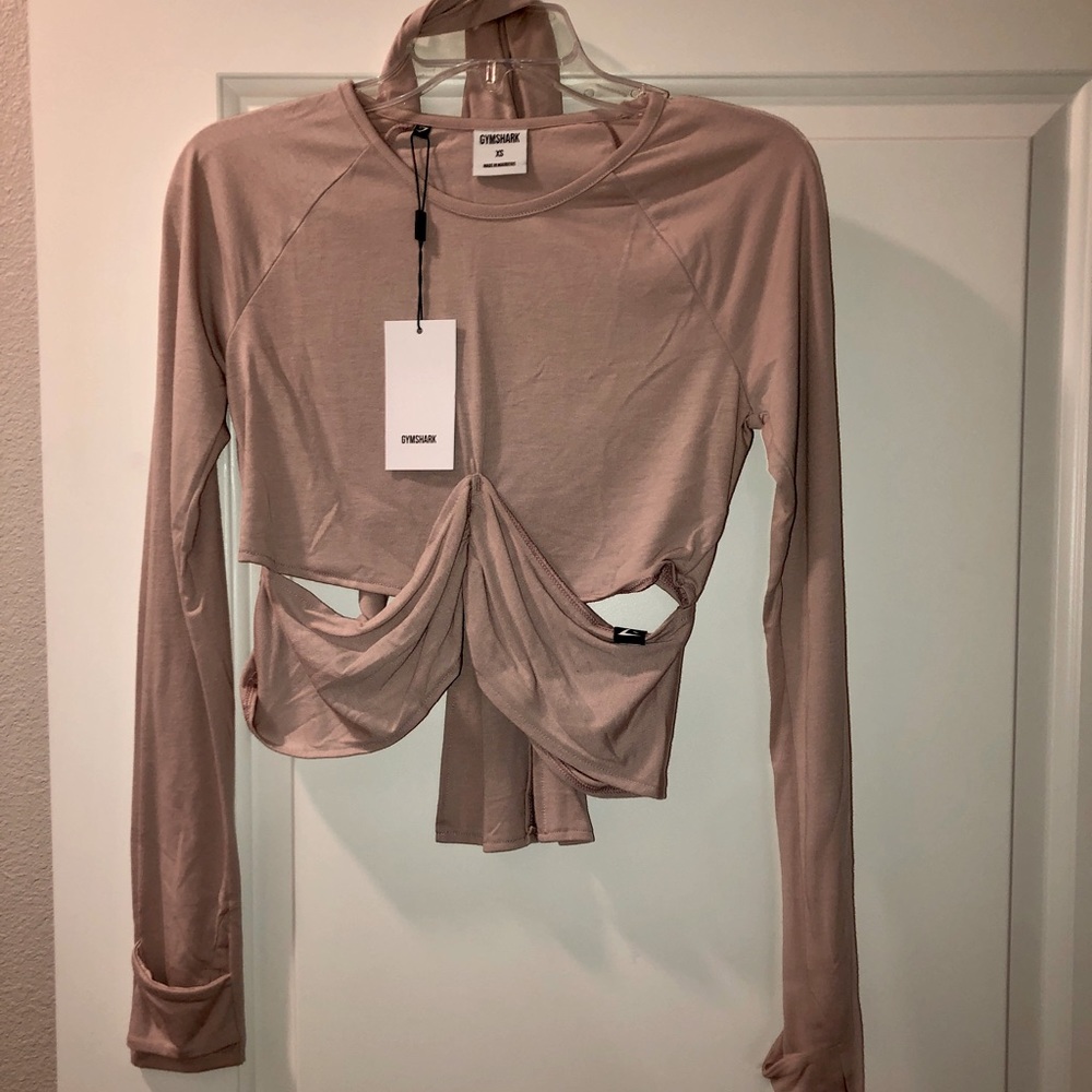 NWT Gymshark Power Down Long Sleeve Crop Top Pebble Extra Small XS NEW